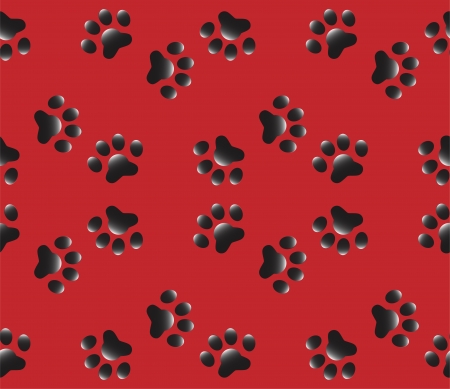 A seamless repeating pattern of dogs paws with a shadow on a red backgroundのイラスト素材