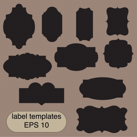 set of ten label silhouettes on a light brown backgroundのイラスト素材
