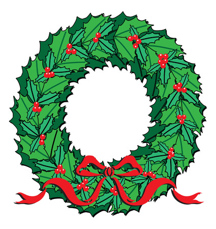 a decorative laurel wreath with red berries and ribbonのイラスト素材