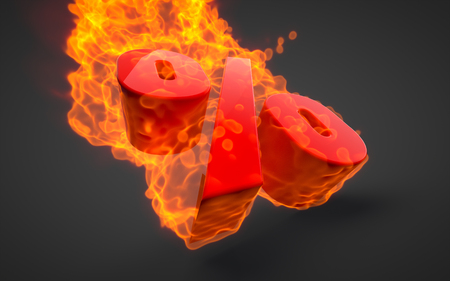 3D rendered sale illustration with fire percent symbol.の写真素材