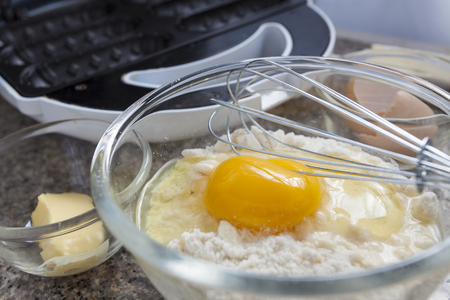 preparation waffles. All ingredients needed for waffles.の写真素材