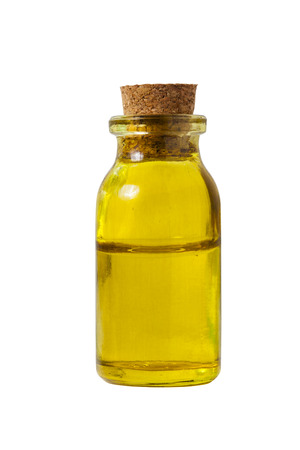 clear color cork Bottle with red liquid isolate on white backgroundの写真素材