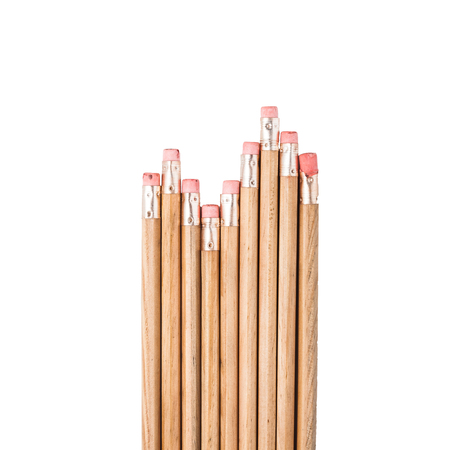 Row of wood pencils On white backgroundの写真素材