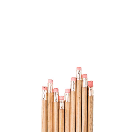 Row of wood pencils On white backgroundの写真素材
