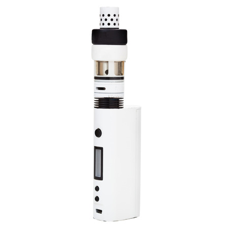 New vaping device - vaporizer or electronic cigarette for smoking liquid nicotine. isolate over white background.の写真素材