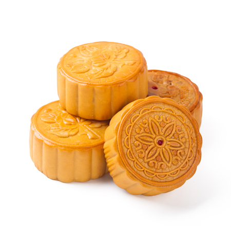 Mid-Autumn Festival mooncake isolated on white background with clipping pathの写真素材