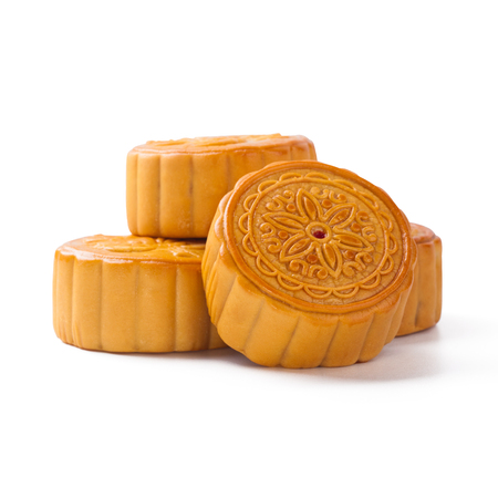 Mid-Autumn Festival mooncake isolated on white background with clipping pathの写真素材
