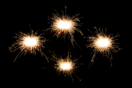 Set of sparkler on black background.  For Christmas, New Year, Birthday, Holiday celebration.の写真素材