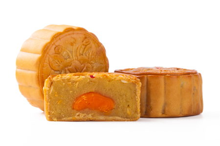 Mid-Autumn Festival mooncake isolated on white background with clipping pathの写真素材