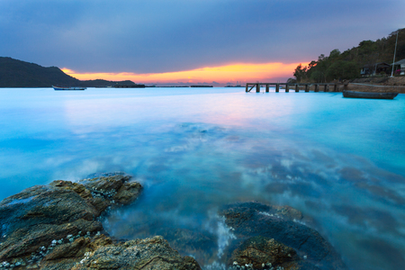 Amazing view of sea beach with cloud sky and boats as a background.の写真素材