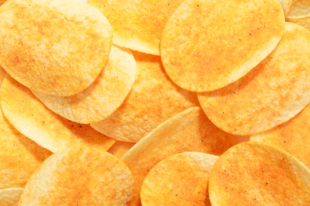 close up of hot and spicy flavor crispy potato chipsの写真素材