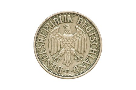 Old coin - back side of One Deutschemark produced in 1950. (isolated)の写真素材