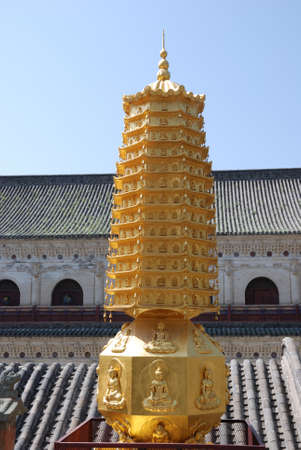 This is a tower in temple of buddhism.の写真素材