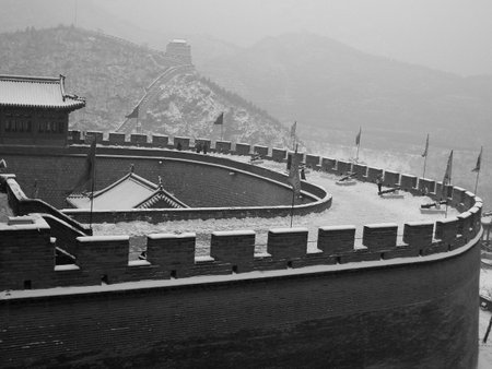 Great wall of China in the snow in the Jurongguan side Beijing