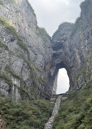 The landscape of Tianmen Mountain Scenic Area in Hunan Province, China, in the autumn of 2025.の写真素材