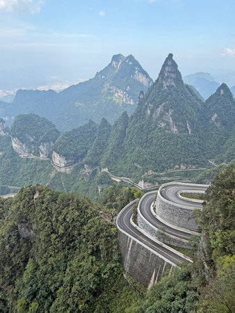 The landscape of Tianmen Mountain Scenic Area in Hunan Province, China, in the autumn of 2025.の写真素材
