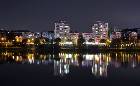 Winter of 2025, the night view of a riverside city in southwest China.