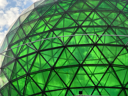 In the winter of 2025, the green dome of the viewing platform in the southern city square of China.の写真素材