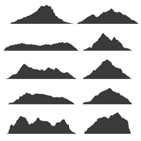 Illustrations of Mountains silhouettes Vector set on the white backgroundのイラスト素材