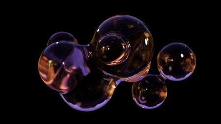 Abstract floating circles with space on a black background. a 3D-colored sphere with a color...