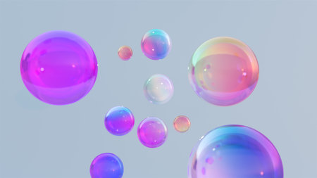 Abstract liquid circles on a background of pastel color with spacing. 3D design of a rainbow-colored spherical. Template for a trendy gradient in a minimal style. 3D renderingの写真素材