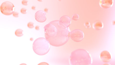 Pink soap bubbles floating in the air on a pink background. 3d rendering