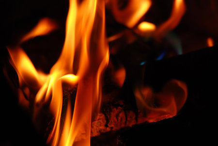 Fire burning in the fireplace
