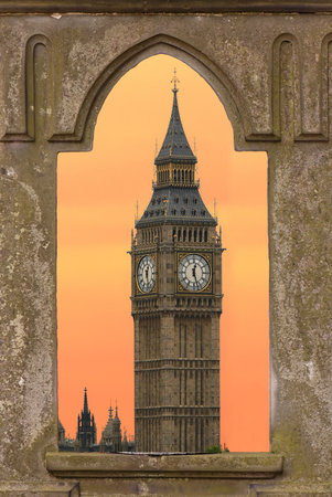 Big Ben seen through a castel window