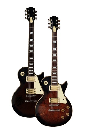 Two electric guitars isolated on white backgroundの写真素材
