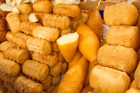 Traditional Polish smoked cheese called oscypekの写真素材