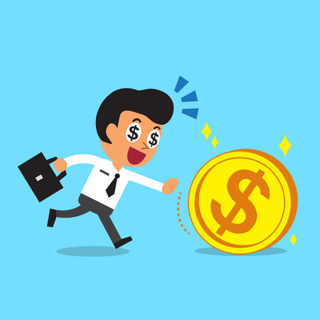 Businessman running to catch a big coinのイラスト素材