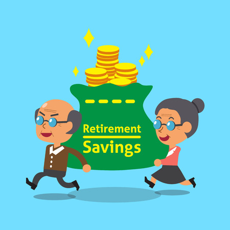 Cartoon old man and old woman carrying retirement savings bagのイラスト素材