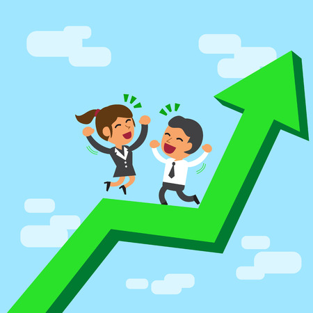 Business concept business team are happy on a green arrowのイラスト素材