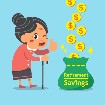 Cartoon old woman with retirement savings bagのイラスト素材