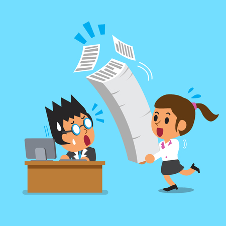 Cartoon business boss and businesswoman have a lot of workのイラスト素材