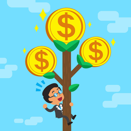 Cartoon businessman climbing money treeのイラスト素材
