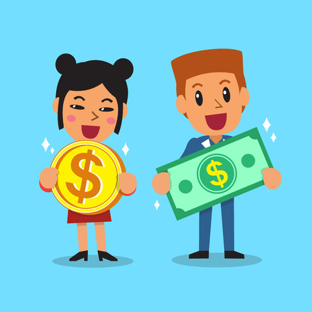 Cartoon business people holding moneyのイラスト素材
