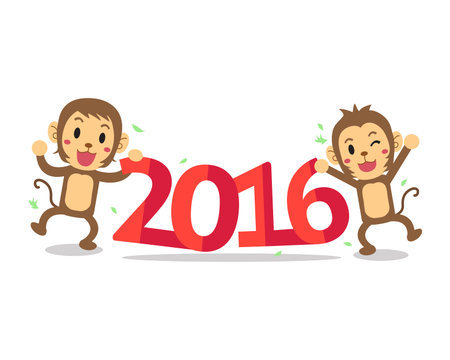Cartoon happy new monkey year 2016のイラスト素材