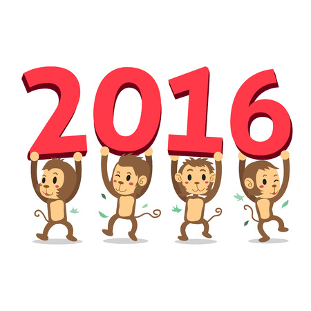 Set of monkeys happy new year 2016のイラスト素材