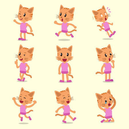 Cartoon cat character poses on yellow backgroundのイラスト素材