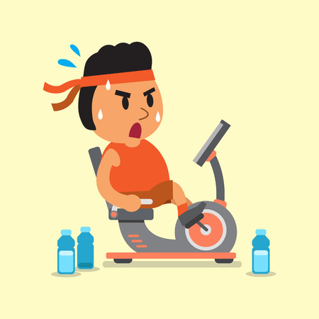 Cartoon fat man riding recumbent exercise bikesのイラスト素材