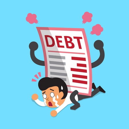 Cartoon a businessman with big debt letterのイラスト素材
