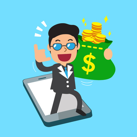 Cartoon a businessman and smartphoneのイラスト素材