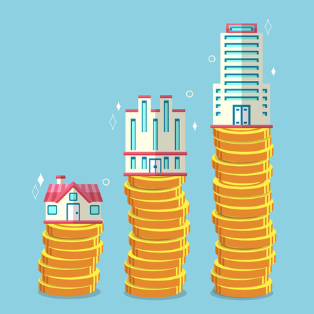 Buildings on stack of coinsのイラスト素材