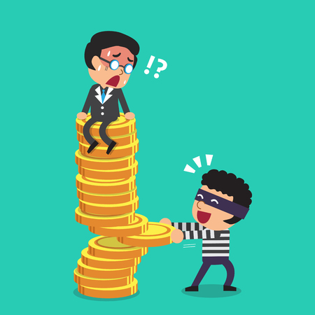 Cartoon businessman and thief with money coins stackのイラスト素材