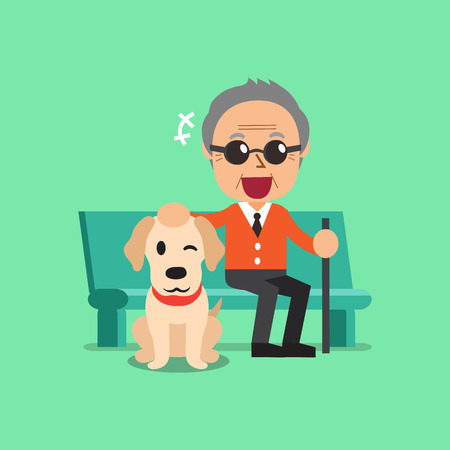 Blind senior man and his dogのイラスト素材