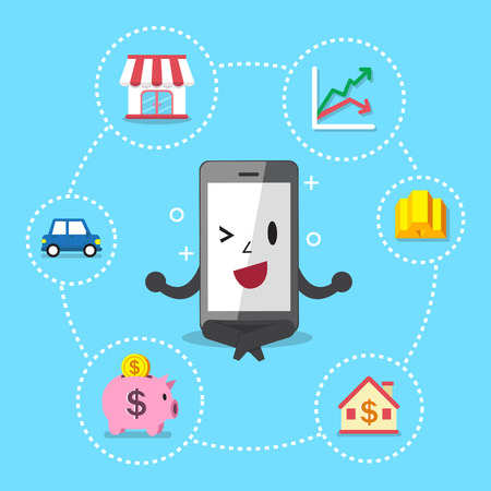 Cartoon smartphone with different investing optionsのイラスト素材