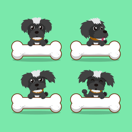 Cartoon character black maltese dog with big bonesのイラスト素材