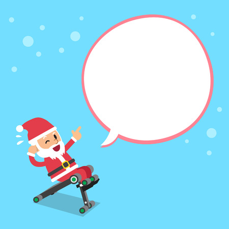 Cartoon santa claus using sit up bench with white speech bubbleのイラスト素材