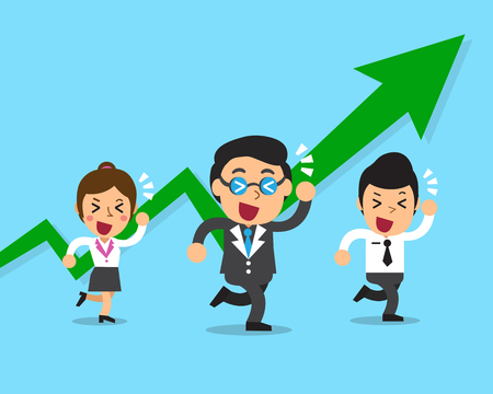 Cartoon business team and a green arrow chartのイラスト素材